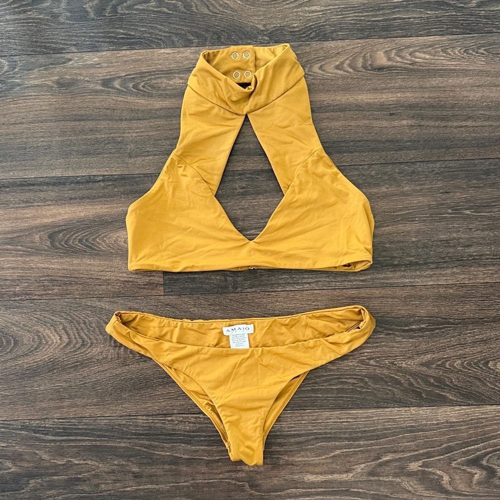 Elegant Mustard Halter Bikini Set